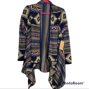 NWT Ruff Hewn Pointed Hem Drape Front Cardigan Tribal Southwestern Pattern